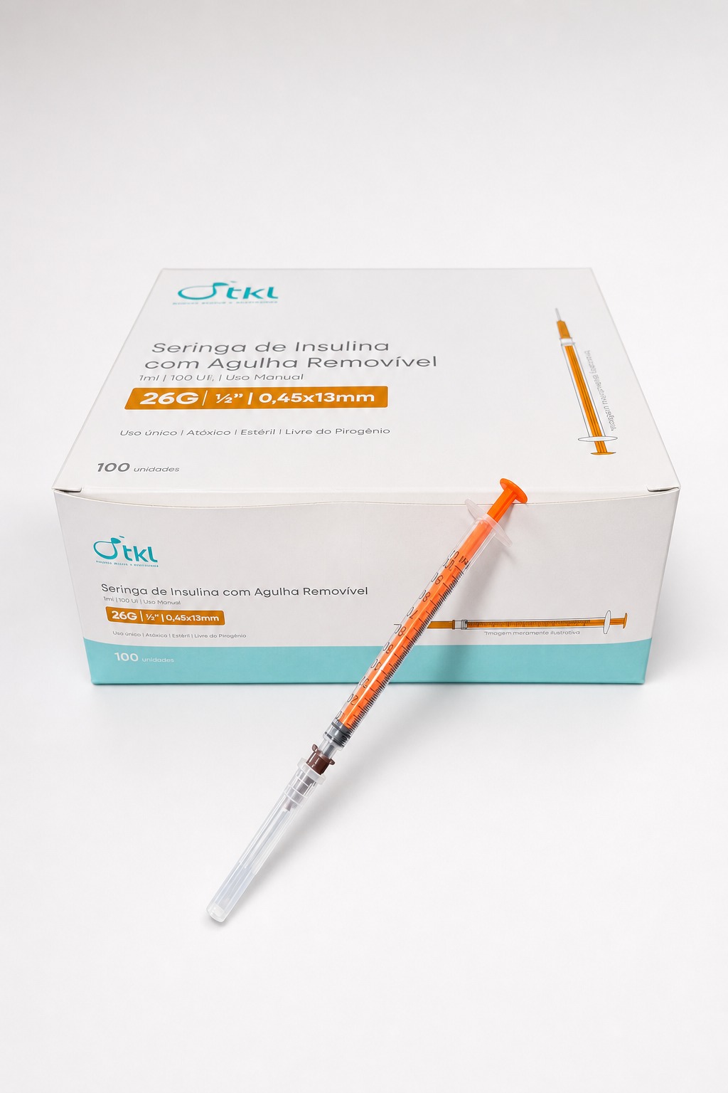 Caixa de seringa de insulina TKL 1 ml com agulha removível 26G