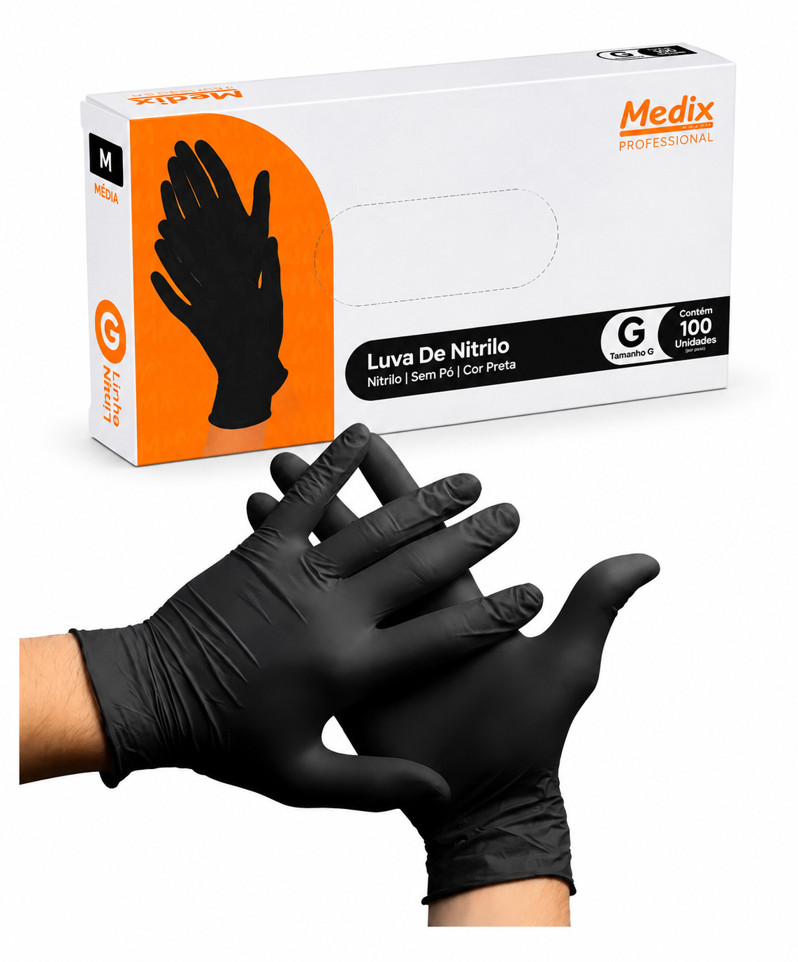 Luva de nitrilo preta Medix Professional em uso profissional