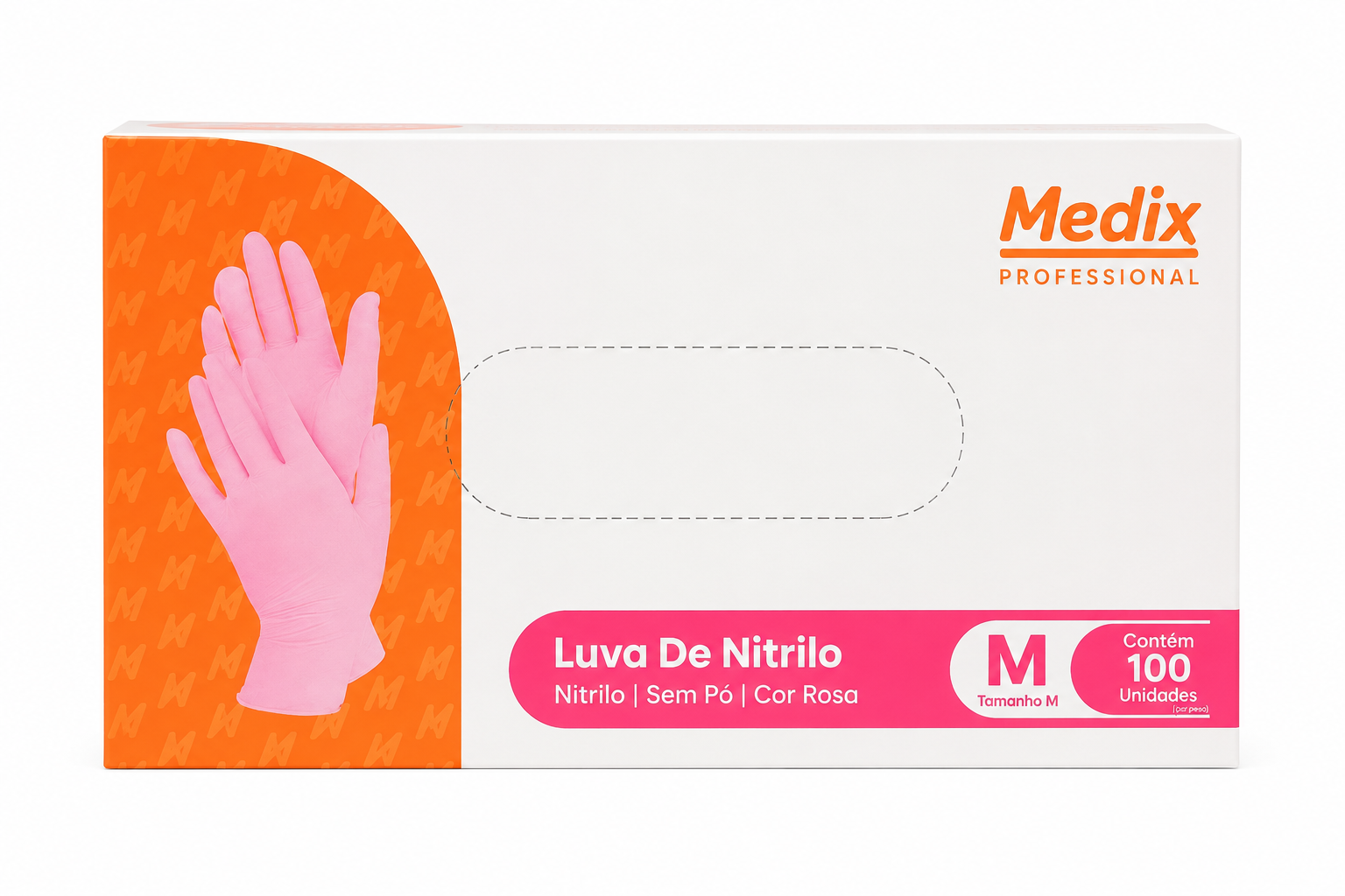 Luva de nitrilo rosa Medix Professional em uso profissional