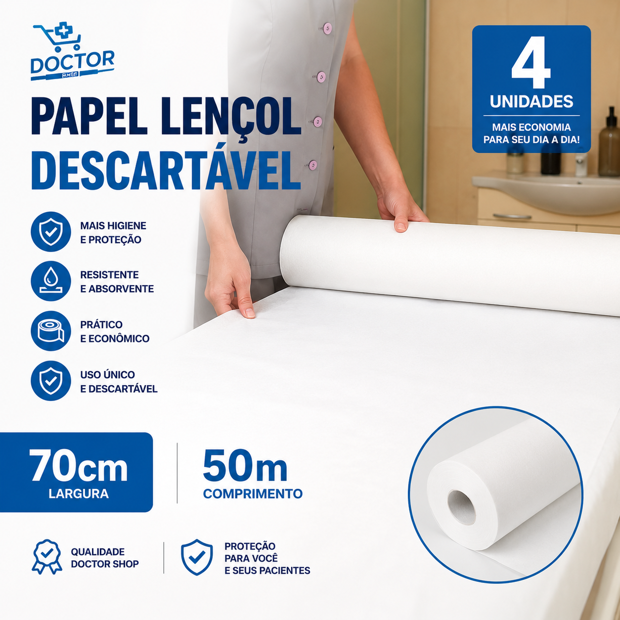 Papel lençol descartável distribuído pela SAFY Medical Supply